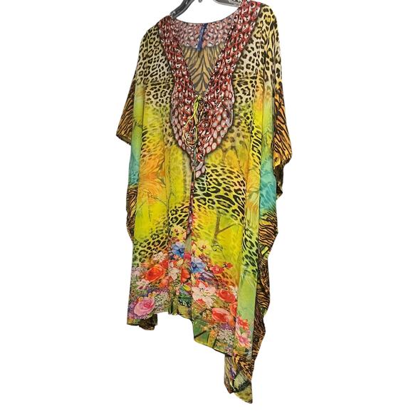 WHITE MARK KIMONO PULL-OVER TIE-UP NECK CAFTAN BLOUSE, WOMENS, 2XL, MULTICOLORS - Picture 2 of 9